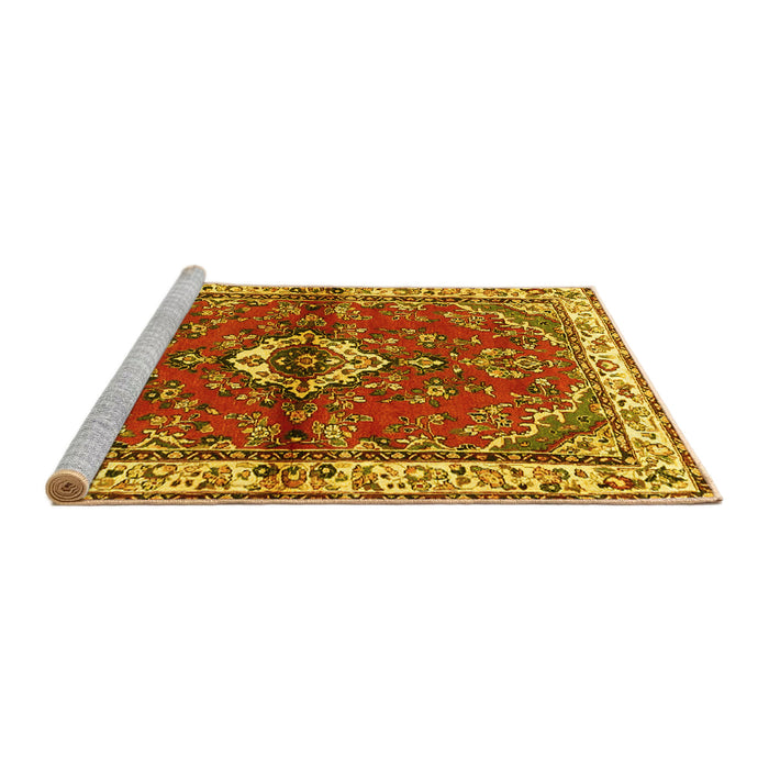 Sideview of Machine Washable Persian Yellow Traditional Rug, wshtr3934yw