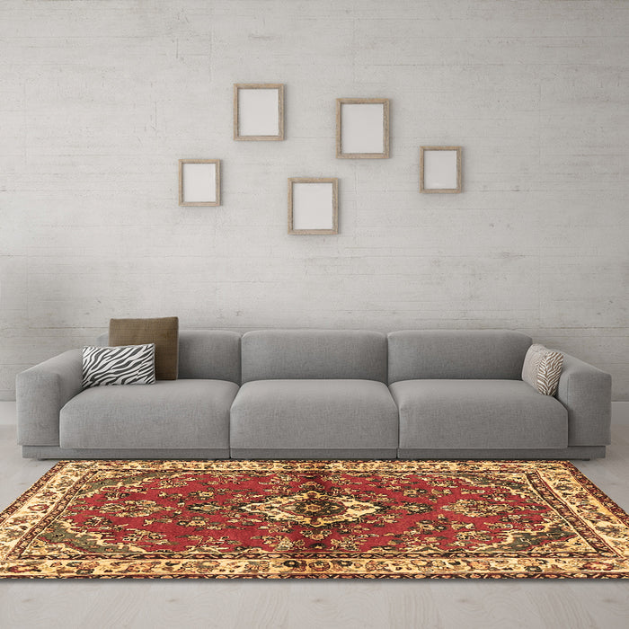Machine Washable Persian Brown Traditional Rug in a Living Room,, wshtr3934brn