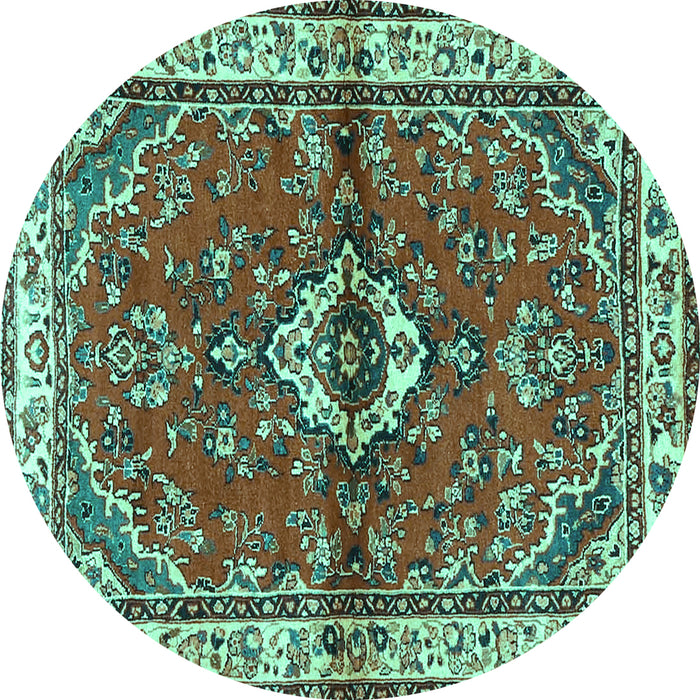 Round Persian Turquoise Traditional Rug, tr3934turq