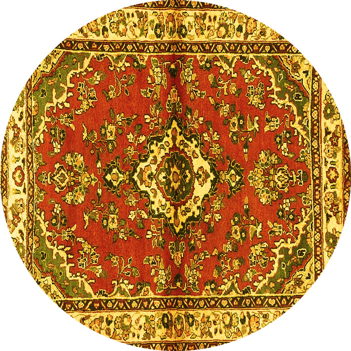 Round Persian Yellow Traditional Rug, tr3934yw