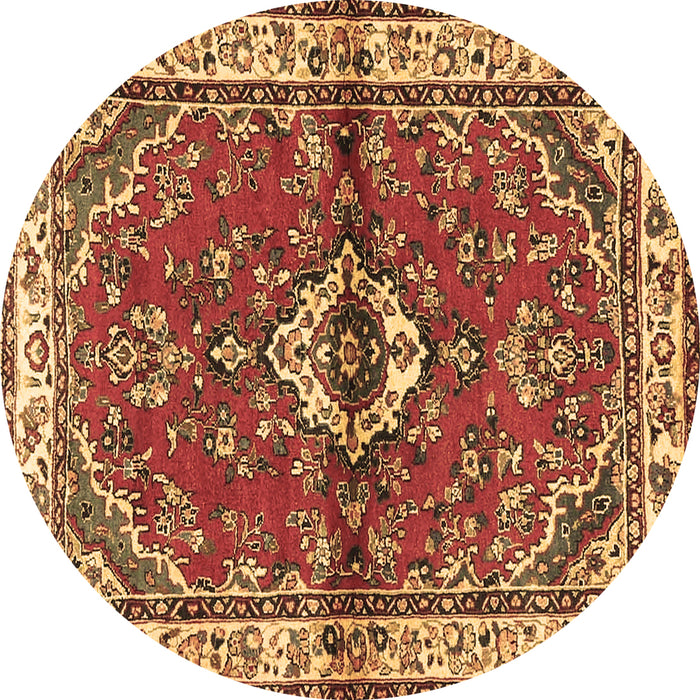 Round Persian Brown Traditional Rug, tr3934brn