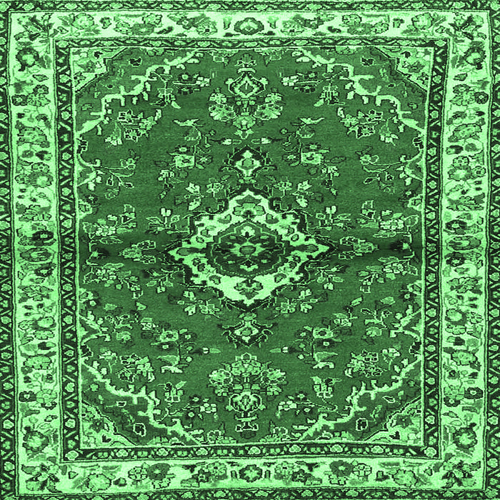 Square Machine Washable Persian Emerald Green Traditional Area Rugs, wshtr3934emgrn