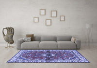 Machine Washable Persian Blue Traditional Rug, wshtr3934blu