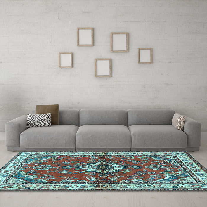 Machine Washable Persian Light Blue Traditional Rug in a Living Room, wshtr3934lblu