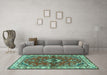 Machine Washable Persian Turquoise Traditional Area Rugs in a Living Room,, wshtr3934turq