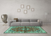 Machine Washable Persian Turquoise Traditional Rug, wshtr3934turq