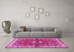 Machine Washable Persian Pink Traditional Rug in a Living Room, wshtr3934pnk