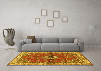 Machine Washable Persian Yellow Traditional Rug, wshtr3934yw