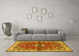 Machine Washable Persian Yellow Traditional Rug in a Living Room, wshtr3934yw