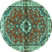 Round Machine Washable Persian Turquoise Traditional Area Rugs, wshtr3934turq