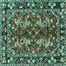 Square Machine Washable Persian Turquoise Traditional Area Rugs, wshtr3935turq