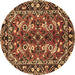 Round Persian Brown Traditional Rug, tr3935brn