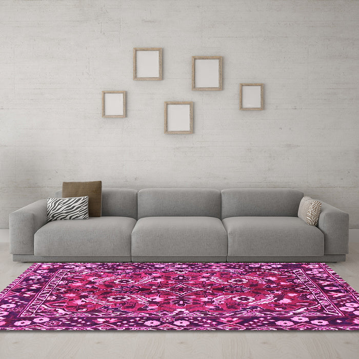 Machine Washable Persian Pink Traditional Rug in a Living Room, wshtr3935pnk