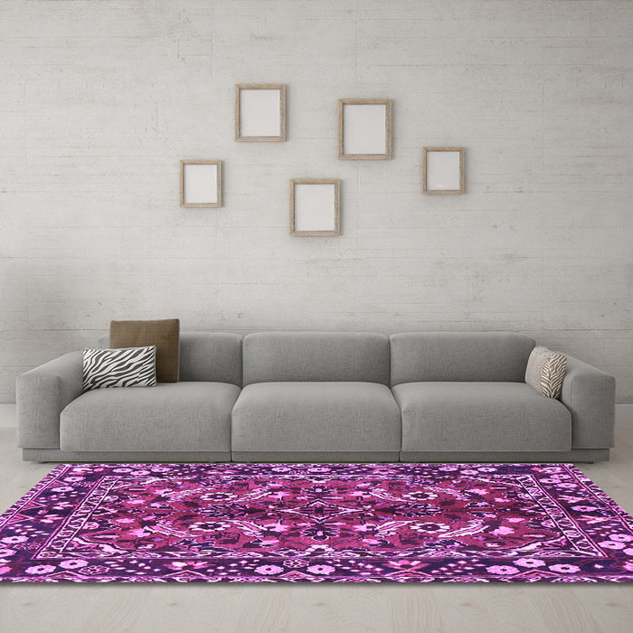 Machine Washable Persian Purple Traditional Area Rugs in a Living Room, wshtr3935pur