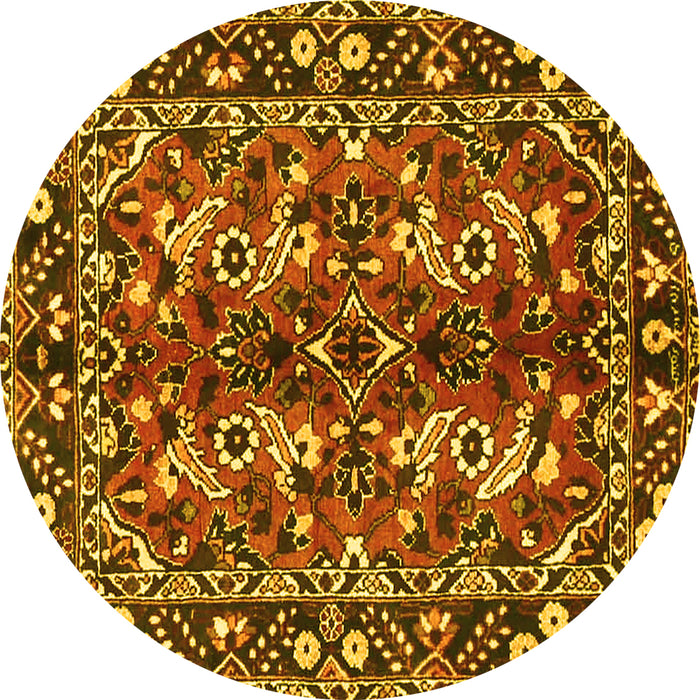 Round Machine Washable Persian Yellow Traditional Rug, wshtr3935yw