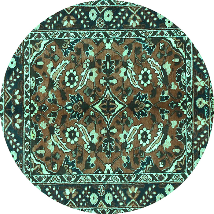 Round Machine Washable Persian Turquoise Traditional Area Rugs, wshtr3935turq