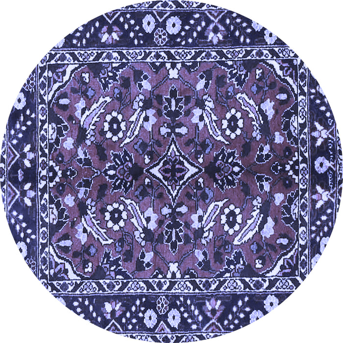 Round Machine Washable Persian Blue Traditional Rug, wshtr3935blu