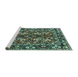 Sideview of Machine Washable Persian Turquoise Traditional Area Rugs, wshtr3935turq