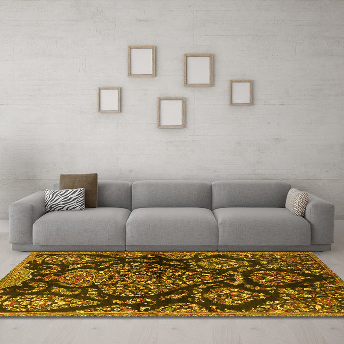 Machine Washable Persian Yellow Traditional Rug in a Living Room, wshtr3936yw