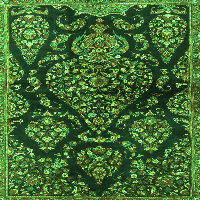 Round Machine Washable Persian Green Traditional Area Rugs, wshtr3936grn