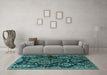 Machine Washable Persian Turquoise Traditional Area Rugs in a Living Room,, wshtr3936turq