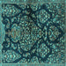 Square Machine Washable Persian Turquoise Traditional Area Rugs, wshtr3936turq