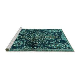 Sideview of Machine Washable Persian Turquoise Traditional Area Rugs, wshtr3936turq