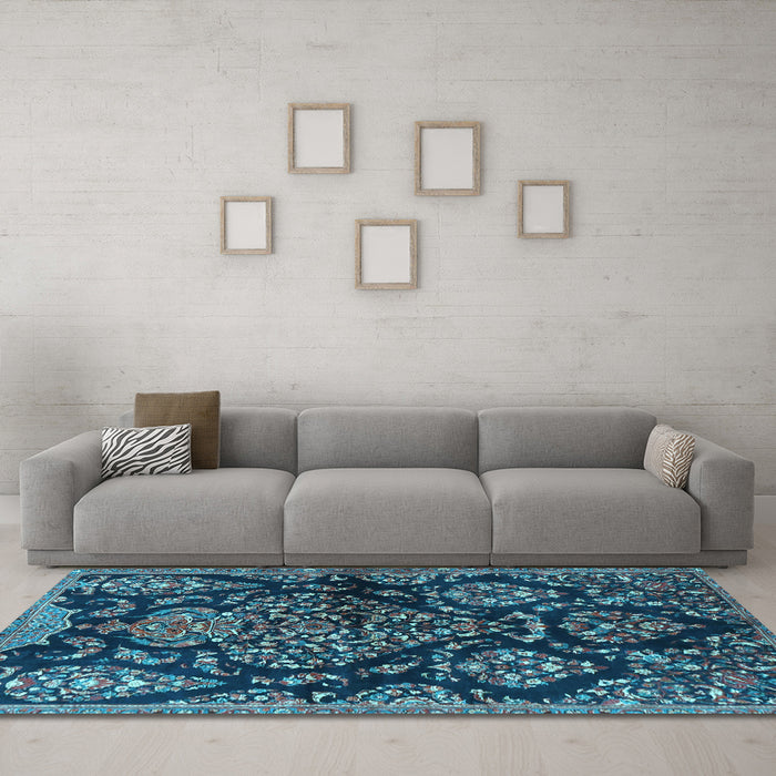 Machine Washable Persian Light Blue Traditional Rug in a Living Room, wshtr3936lblu