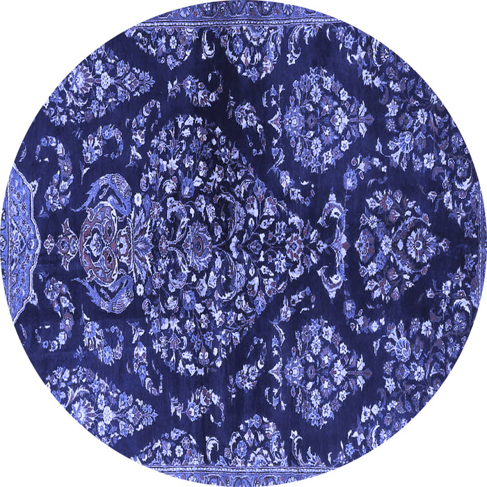 Round Machine Washable Persian Blue Traditional Rug, wshtr3936blu