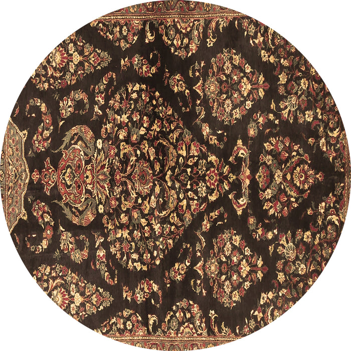 Round Machine Washable Persian Brown Traditional Rug, wshtr3936brn