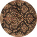 Round Machine Washable Persian Brown Traditional Rug, wshtr3936brn