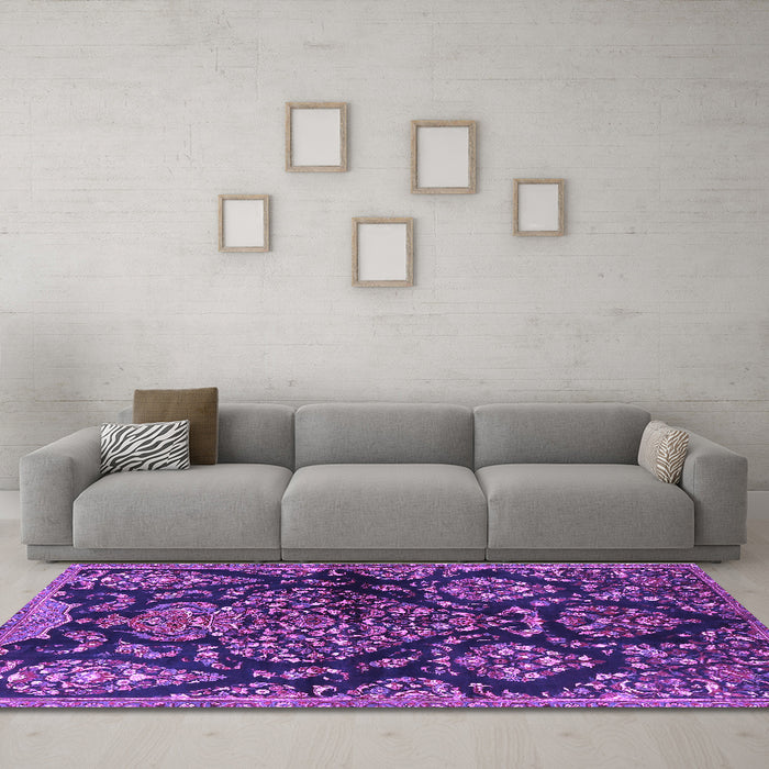 Machine Washable Persian Purple Traditional Area Rugs in a Living Room, wshtr3936pur