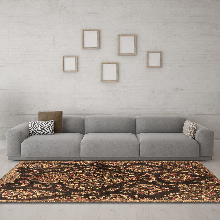 Machine Washable Persian Brown Traditional Rug in a Living Room,, wshtr3936brn