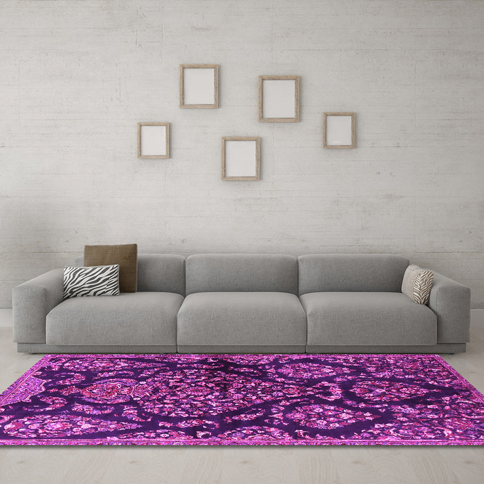 Machine Washable Persian Pink Traditional Rug in a Living Room, wshtr3936pnk