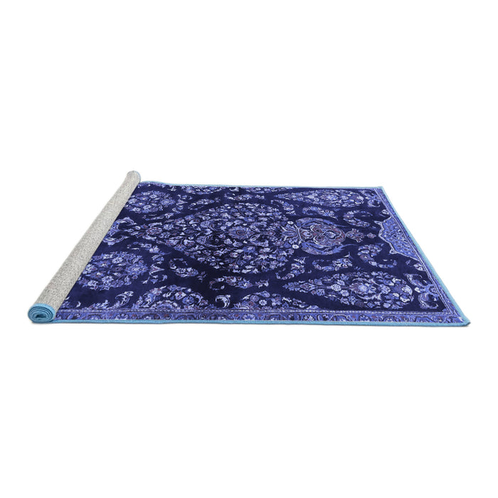 Sideview of Machine Washable Persian Blue Traditional Rug, wshtr3936blu