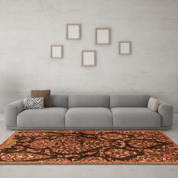 Machine Washable Persian Orange Traditional Area Rugs in a Living Room, wshtr3936org