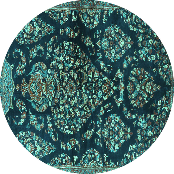 Round Machine Washable Persian Turquoise Traditional Area Rugs, wshtr3936turq