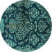 Round Machine Washable Persian Turquoise Traditional Area Rugs, wshtr3936turq