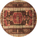 Round Machine Washable Medallion Brown Traditional Rug, wshtr3937brn