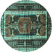 Round Medallion Turquoise Traditional Rug, tr3937turq