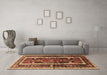 Machine Washable Medallion Brown Traditional Rug in a Living Room,, wshtr3937brn