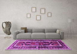 Machine Washable Medallion Purple Traditional Area Rugs in a Living Room, wshtr3937pur