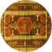 Round Machine Washable Medallion Yellow Traditional Rug, wshtr3937yw