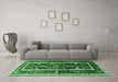 Machine Washable Medallion Emerald Green Traditional Area Rugs in a Living Room,, wshtr3937emgrn