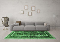 Machine Washable Medallion Emerald Green Traditional Rug, wshtr3937emgrn