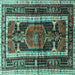 Square Medallion Turquoise Traditional Rug, tr3937turq