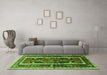 Machine Washable Medallion Green Traditional Area Rugs in a Living Room,, wshtr3937grn