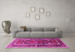 Machine Washable Medallion Pink Traditional Rug in a Living Room, wshtr3937pnk