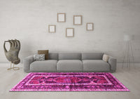 Machine Washable Medallion Pink Traditional Rug, wshtr3937pnk