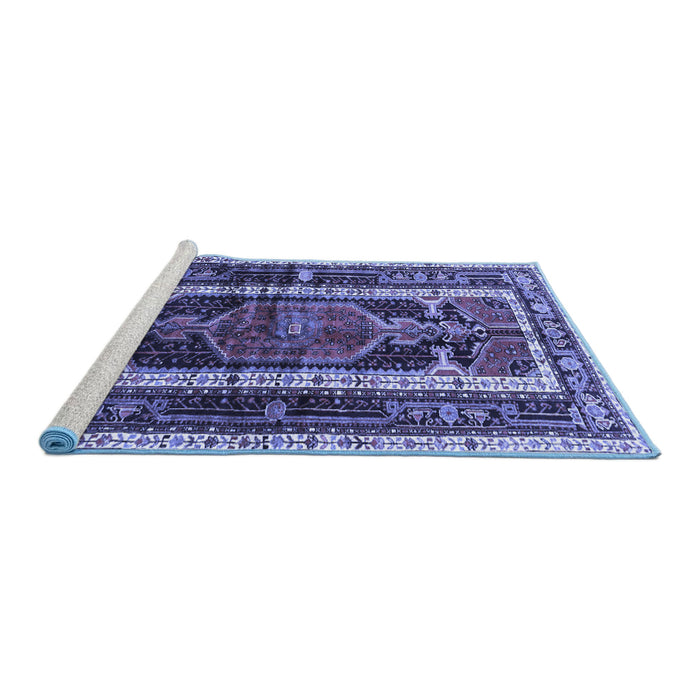 Sideview of Machine Washable Medallion Blue Traditional Rug, wshtr3937blu